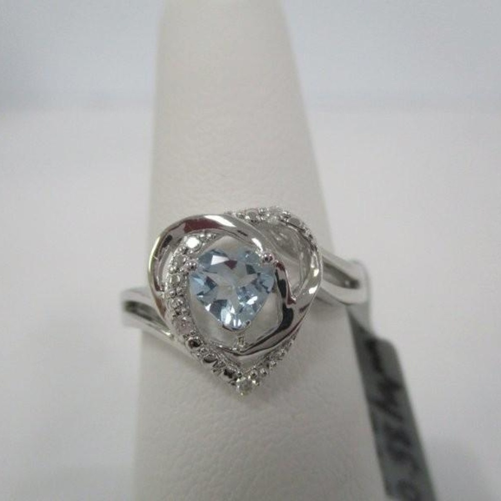 Aquamarine & Diamond 925 Sterling Silver Ring with